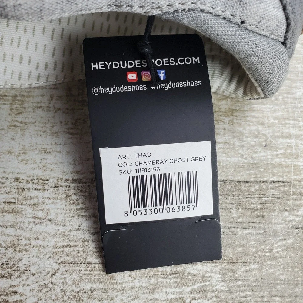 Hey Dude Thad Chambray Mens Casual Shoes Sz 11 Ghost Gray Slip-On Round Toe